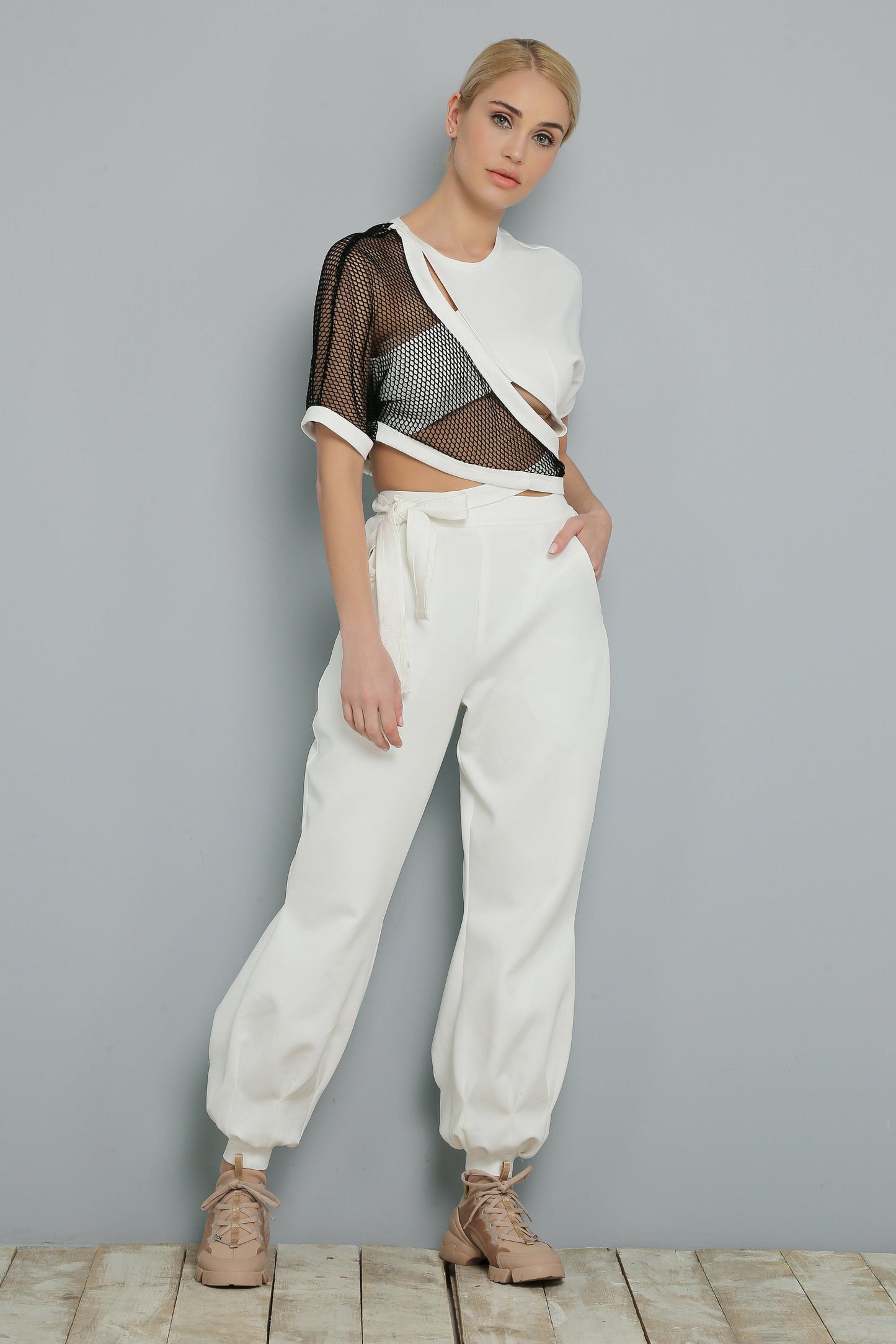 Schwarz Weiß Crop Top