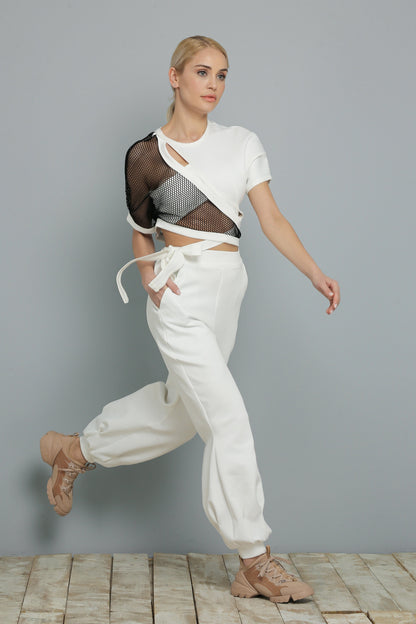 Schwarz Weiß Crop Top