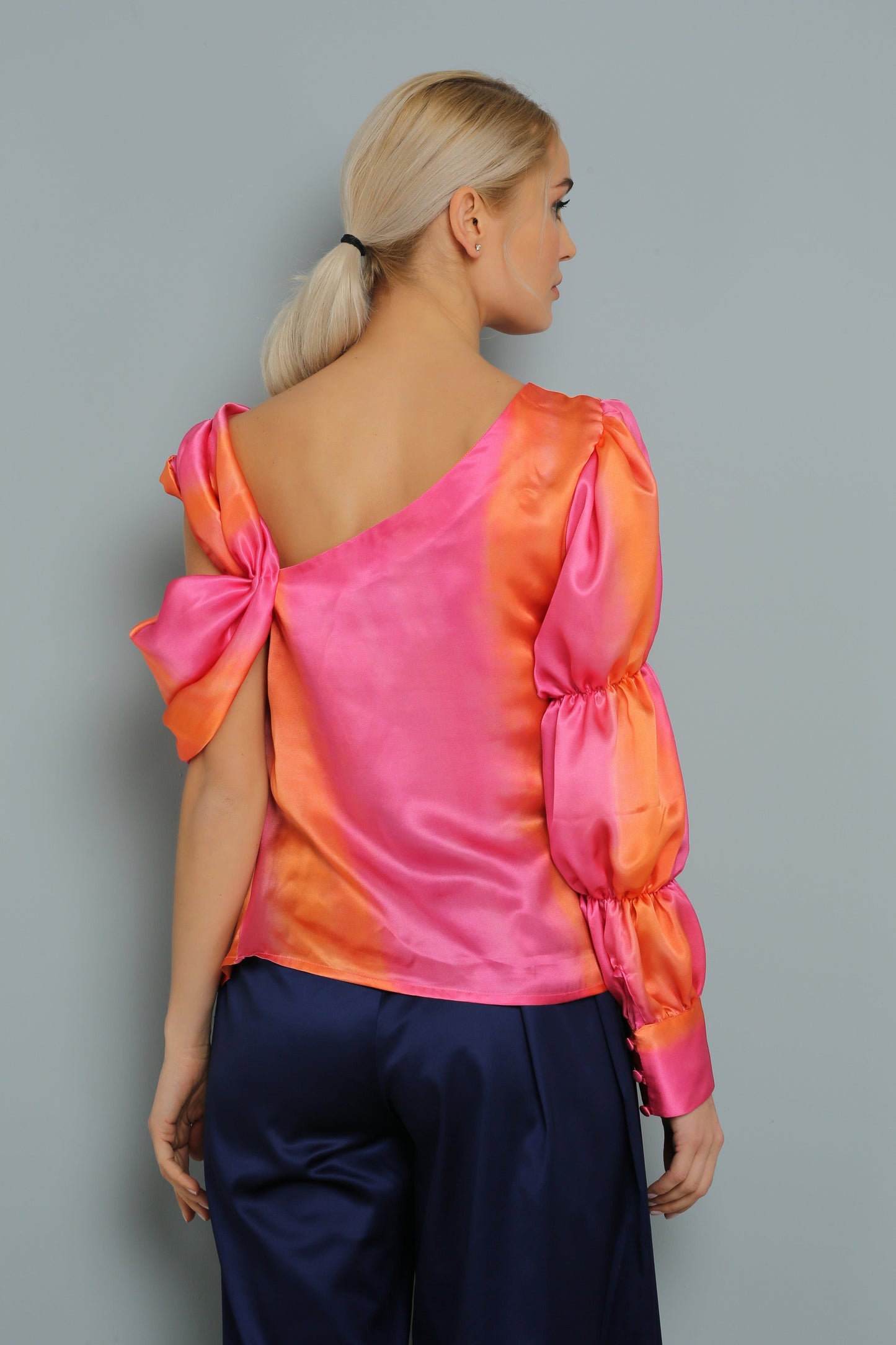 Orange Rosa %100 Seidenbluse