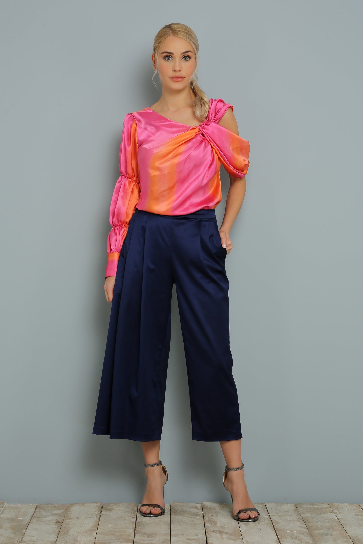 Orange Rosa %100 Seidenbluse