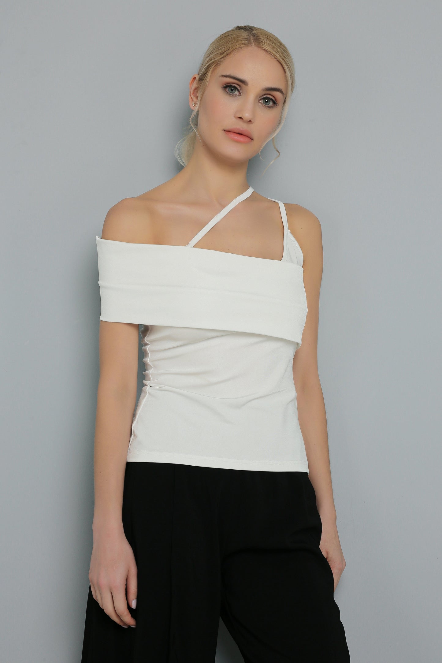 Asymmetrical Sleeve Detailed Strap Blouse