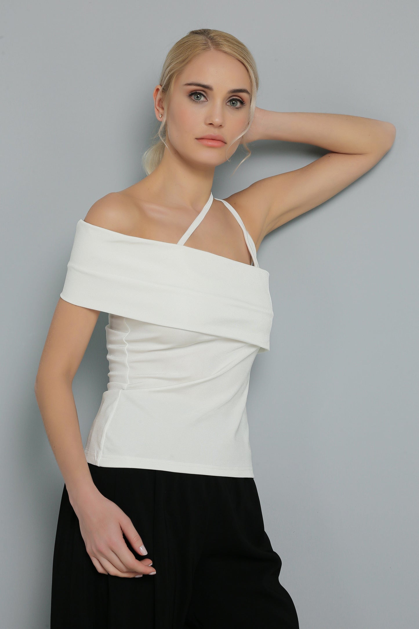 Asymmetrical Sleeve Detailed Strap Blouse