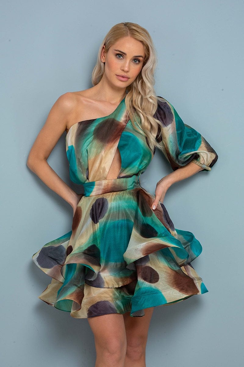 Geometrisch gemustertes einarmiges Kleid