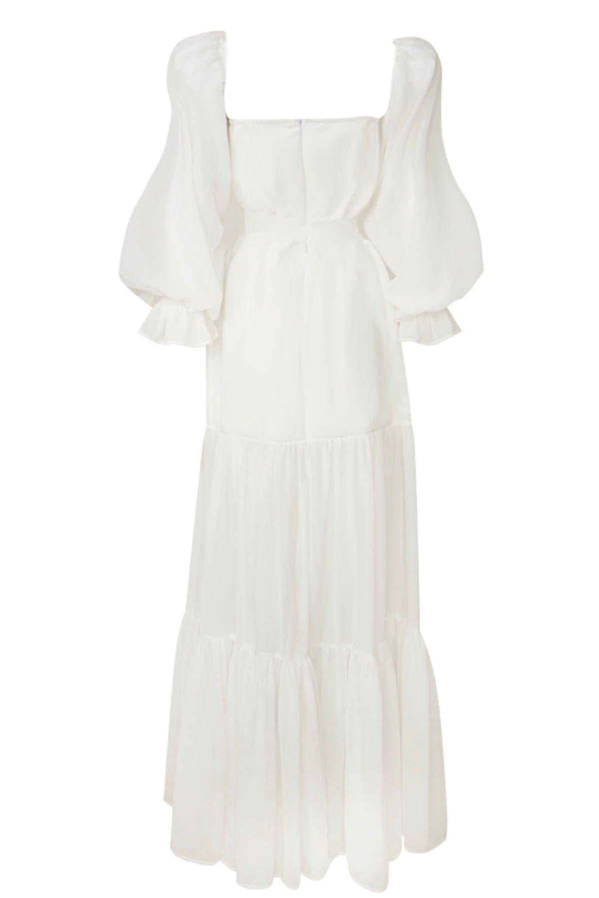 Beyaz Kanada İşlemeli Şifon Elbise