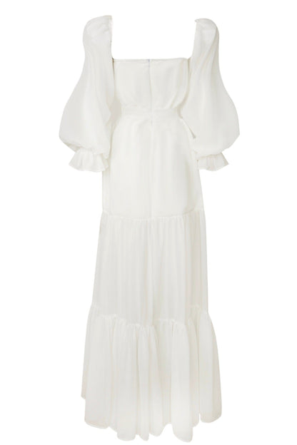 Beyaz Kanada İşlemeli Şifon Elbise