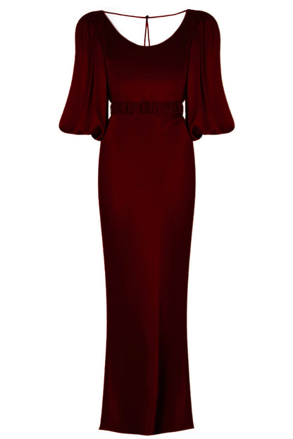 Dark Red Engagement Dress with Long Balloon Sleeves